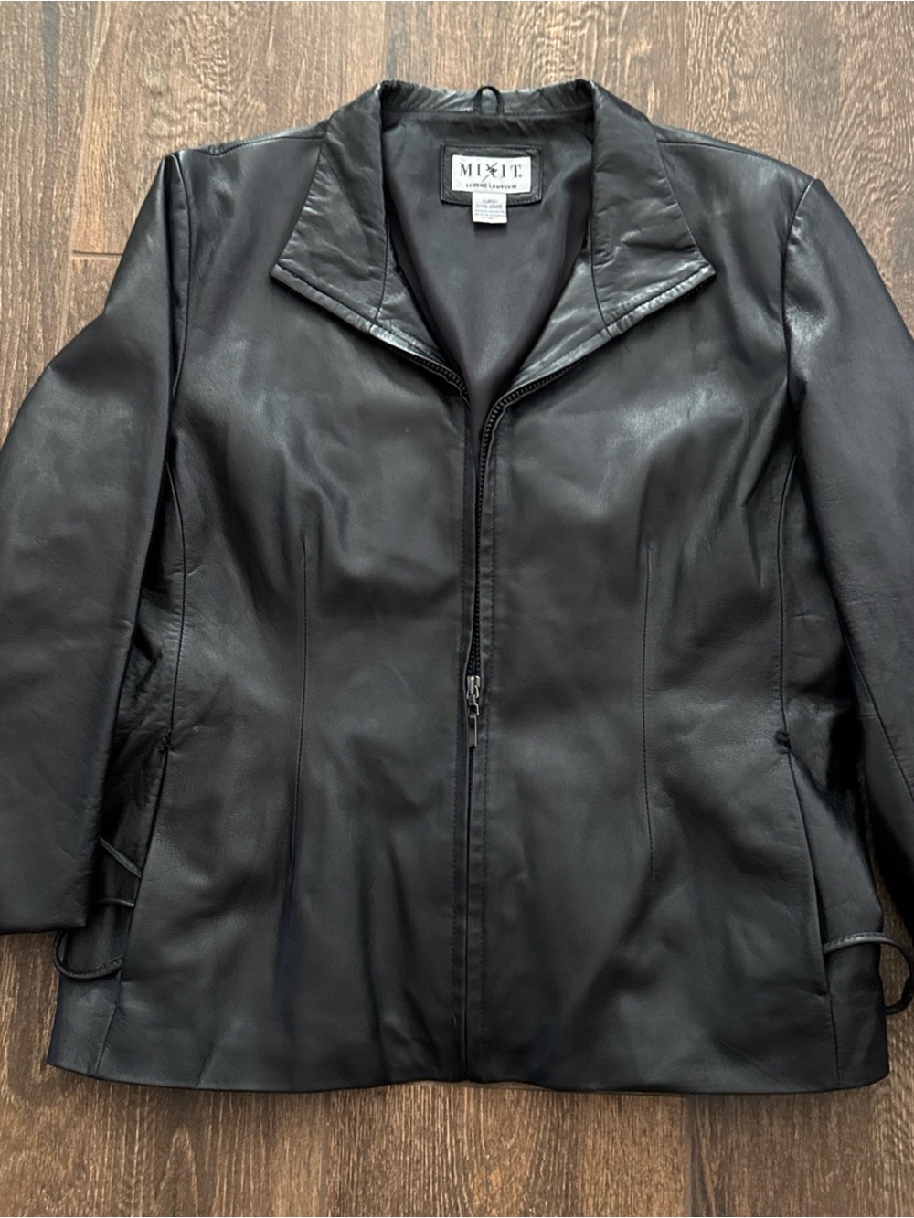 Mixit Black Leather Zip Jacket with Notched Collar